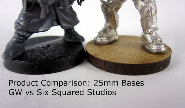 25mm base size comparison - Plastic GW bases to MDF Six Squared Studios Bases