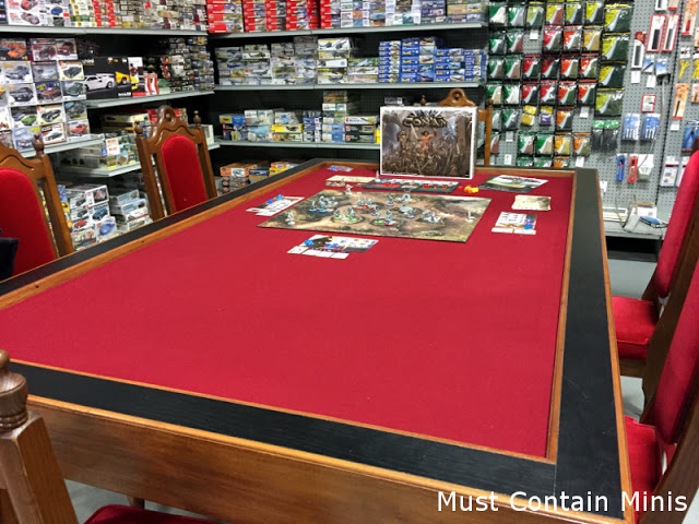 A board game and miniature wargaming table at Forbes Hobbies made by Claessens Carpentry and Renos. 