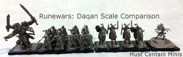 Runewars Daqan miniatures scale comparison - Human faction