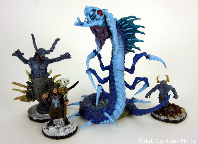 Reaper Miniatures Bones Frost Wyrm with Frostgrave Figures