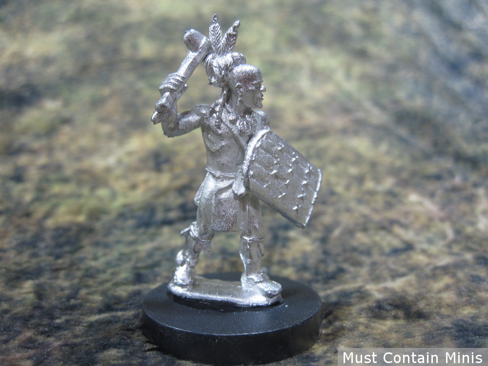 An Iroquois Warrior armed with a club and a shield. 28mm Miniature