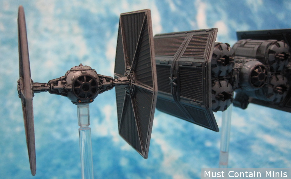 TIE Fighter Miniature escorts a TIE Punisher in X-Wing the Miniatures Game