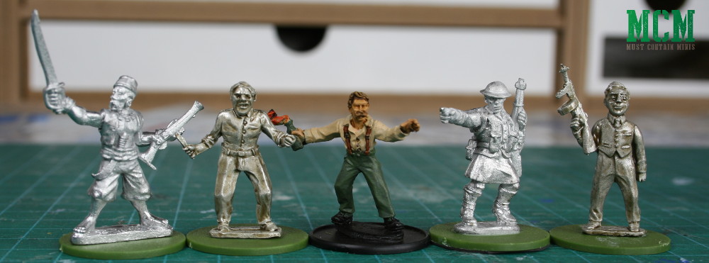 Pulp Miniatures 28mm to 25mm miniatures scale comparison - Gangsters