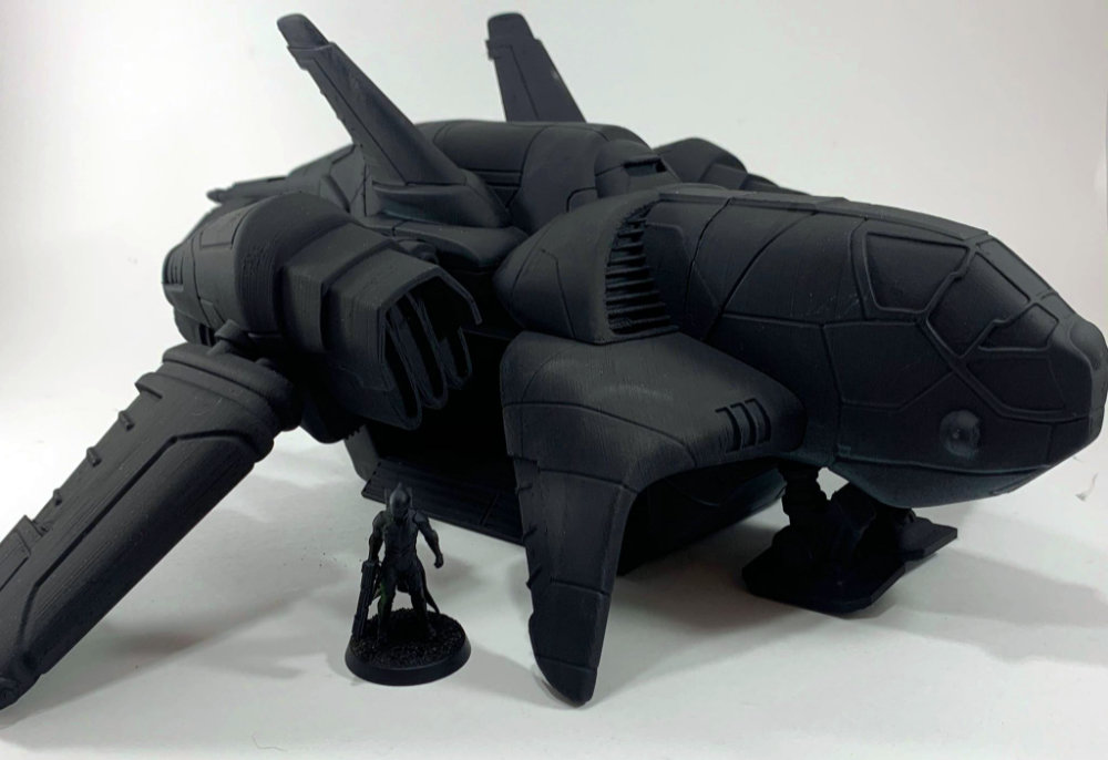 My favourite ship of the Arvalon 8 Kickstarter. A full sized drop ship for a squad of soldiers or bounty hunters. I think this one would be perfect to recreate x-com in a miniatures game. 