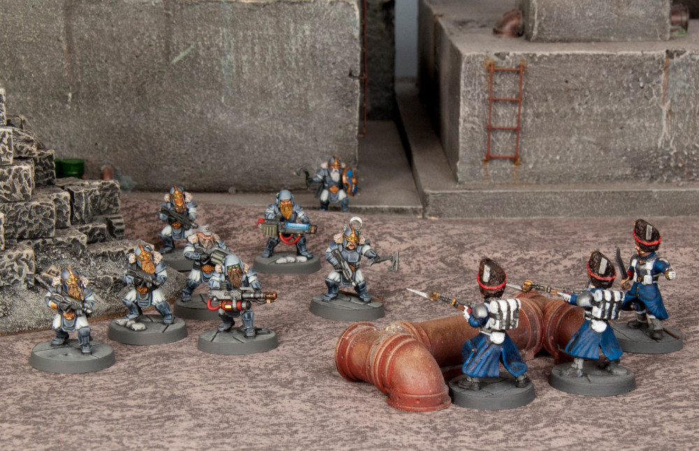 A group of Space Dwarfs take on some human enemies. 