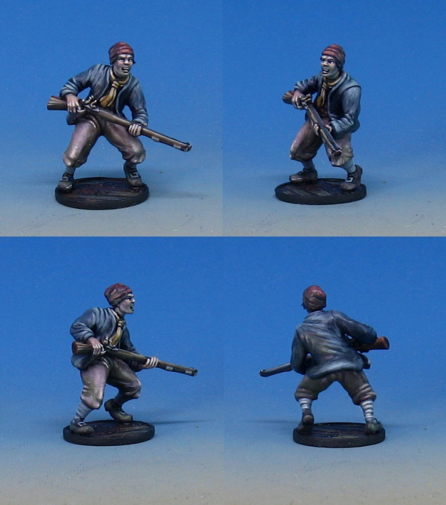 Sample Plastic Pirate Miniature for the upcoming Kickstarter Raise the Black for Blood and Plunder.