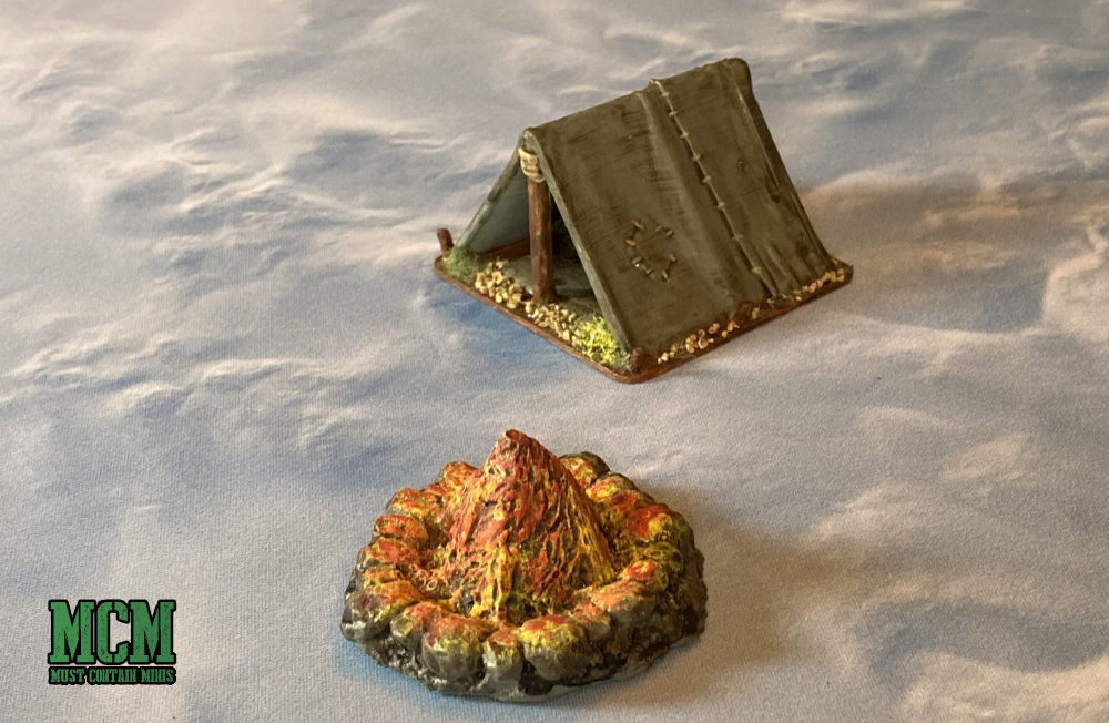 Miniature Wargame Terrain - Fire Pit and Tent Review - Six Squared Studios