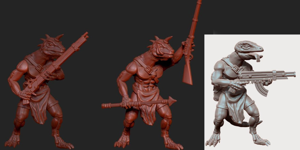 3D Renders of upcoming 28mm Sci-Fi Lizardmen for miniature wargaming.