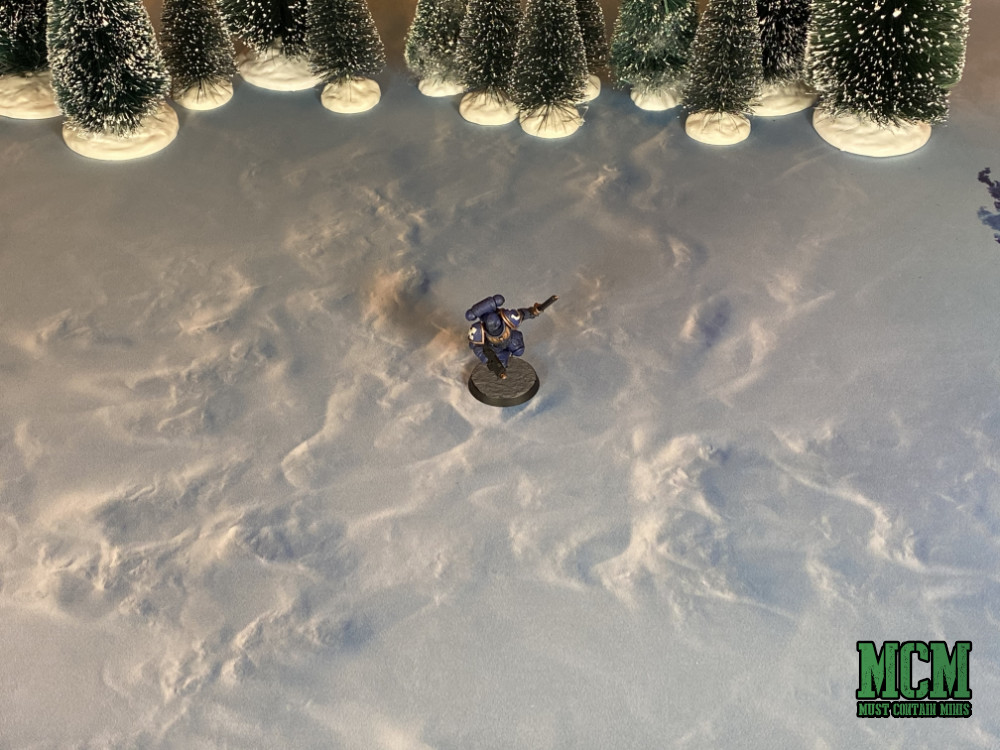 Space Marine on a winter wasteland. Game Mat Review. 