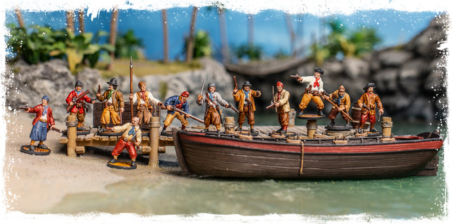 A boat load of pirate miniatures