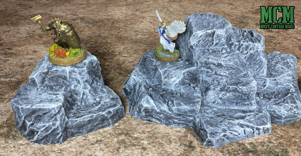 Monster Scenery: Rock Hills Scale Comparison with Reaper Miniatures and Games Workshop.