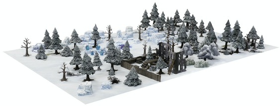 Beautiful scenes on a wargaming table. Pre-painted winter gaming terrain for 28mm to 40mm miniatures. 
