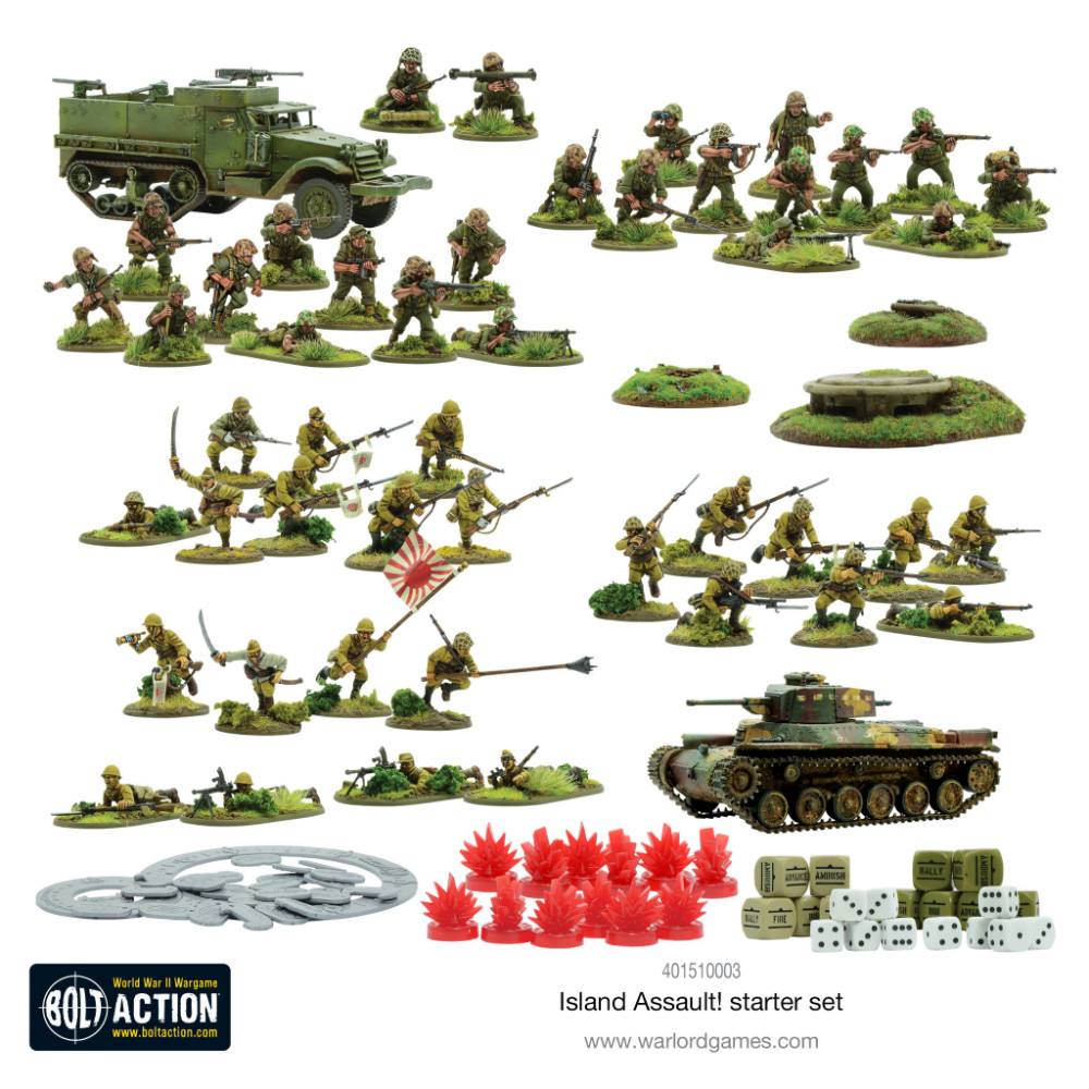 The contents of the new Bolt Action Island Assault Starter Set