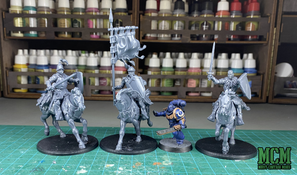Scale Comparison in this Mounted Squires Review - Para Bellum Conquest vs Games Workshop Warhammer 40K
