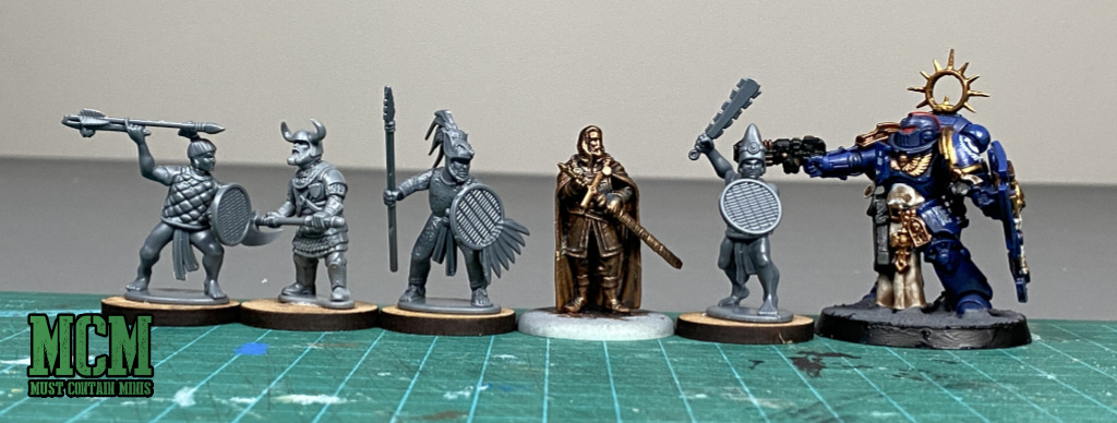 Wargames Atlantic Aztec Warriors Scale Comparison - Space Marines and Frostgrave