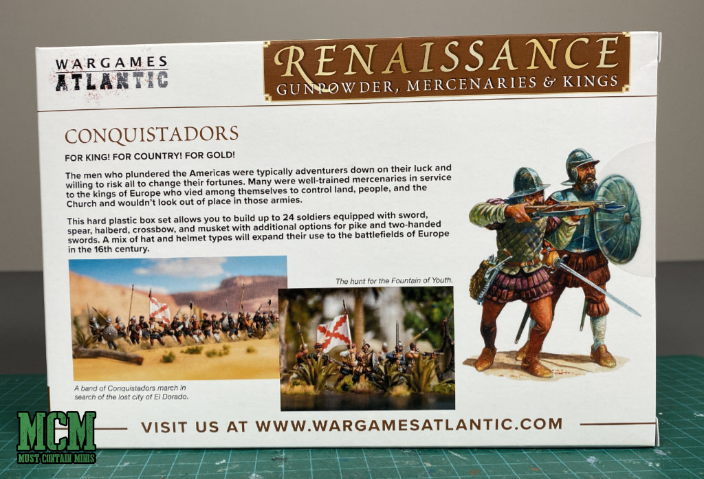 The back of Wargames Atlantic Renaissance Conquistadors miniatures. Perfect to use as Proxy Empire miniatures