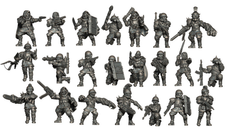 Post Apocalyptic 3D printed STL files by Wargames Atlantic and MyMiniFactory. Perfect for proxy Necromunda figures. 