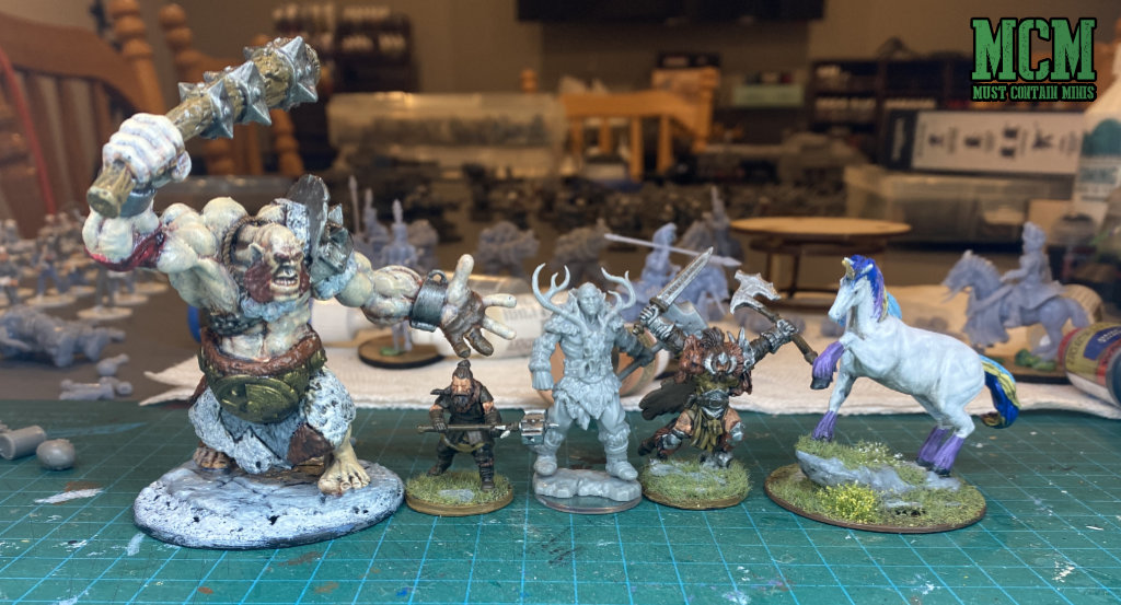 Scale Comparison of WizKids Frameworks miniatures to Reaper Miniatures and Frostgrave. 