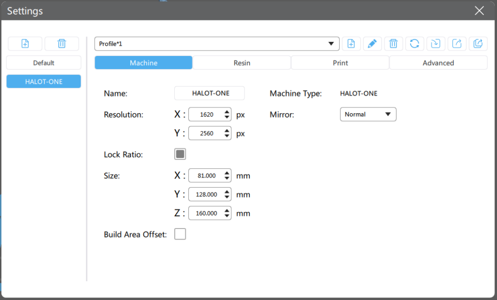 Settings for the print job