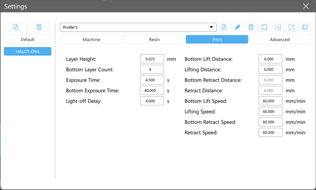 Settings for the print job