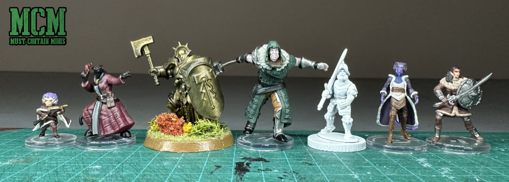 Scale Comparison of WizKids Critical Role The Tombtakers to Games Workshop and Wargames Atlantic 28mm miniatures
