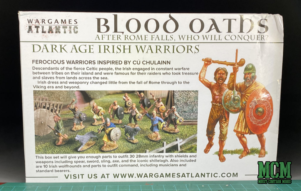 Dark Age Irish Warriors - Blood Oaths 28mm Miniatures by Wargames Atlantic - Back box art
