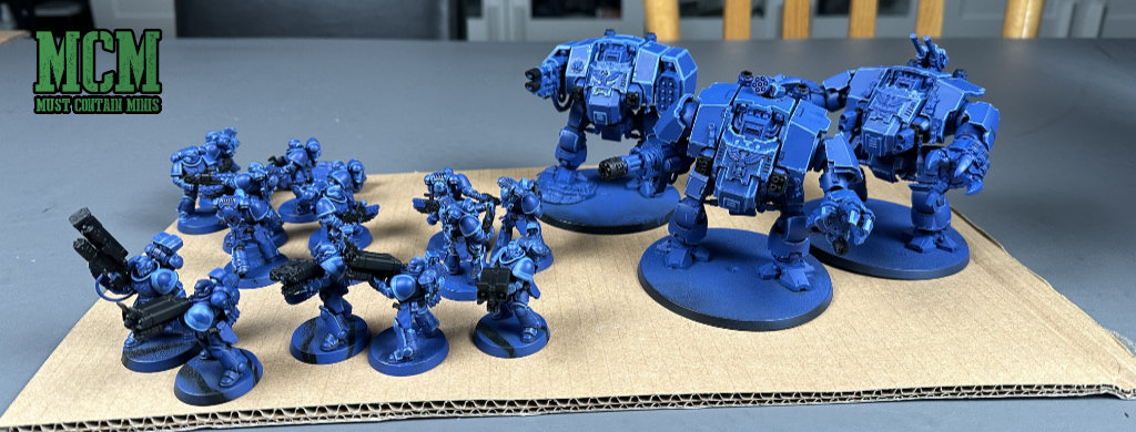 Some Dreadnaughts and Space Marines painted by edge highlights. 